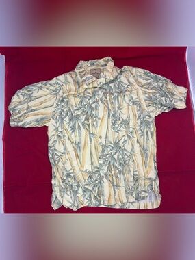 Jamaica Jaxx 100% Silk Hawaiian Shirt Men's Large Bamboo Camp Aloha Button Front